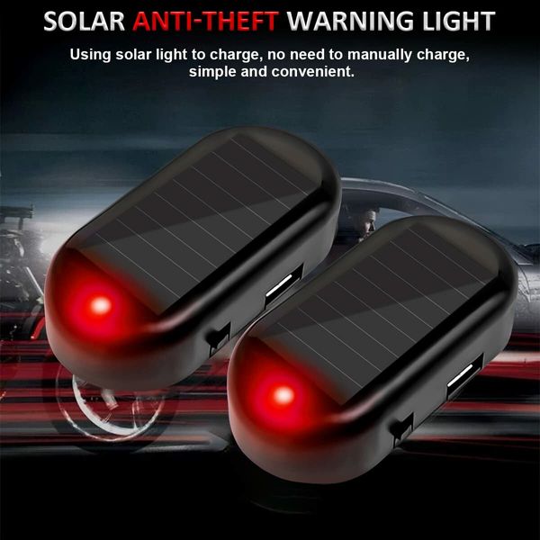 Car Solar Power Simulated Dummy Alarm,Anti-Theft LED Flashing Security Light Fake Lamp,Automotive Warning Interior Safety Lights with USB Charger Port,Car Accessories for Most Cars (Red/2PCS)