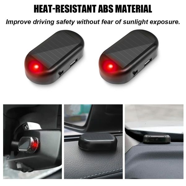 Car Solar Power Simulated Dummy Alarm,Anti-Theft LED Flashing Security Light Fake Lamp,Automotive Warning Interior Safety Lights with USB Charger Port,Car Accessories for Most Cars (Red/1PCS)