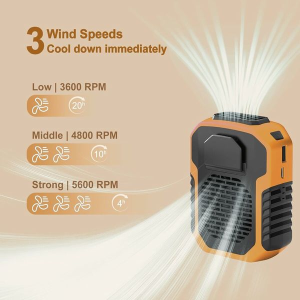 Portable Waist Fan, Rechargeable 3 speed Personal Under Shirt Clip Fan, Orange