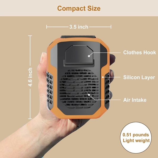 Portable Waist Fan, Rechargeable 3 speed Personal Under Shirt Clip Fan, Orange