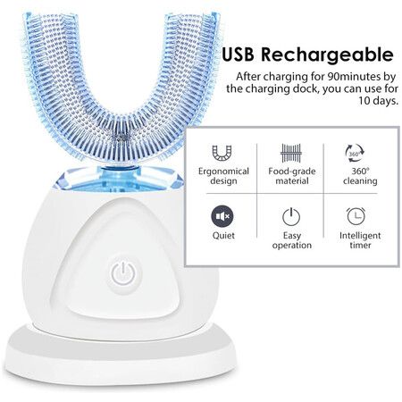 Ultrasonic Toothbrush, Automatic Toothbrush 360 Degree Auto Sonic Toothbrush, Teeth whitening Brush with Timer