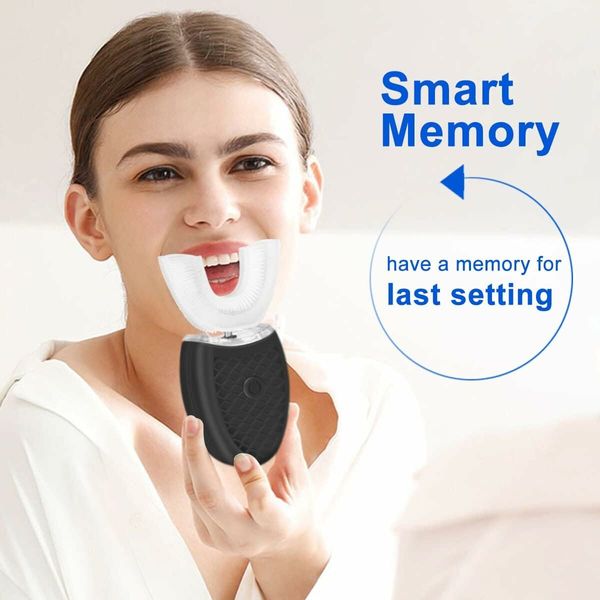 Ultrasonic Electric Toothbrush, Automatic Toothbrush U Shaped Whole Mouth 360 Degree Cleaning Teeth Whitening Hands Free,Black