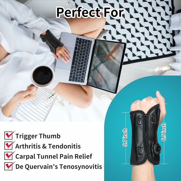 Wrist Brace for Carpal Tunnel, Support Hand Brace with Adjustable Knob, Wrist Splint for Men and Women, Relieve Tendinitis Arthritis Sprains (Left Hand, Black)