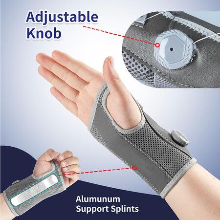 Wrist Brace for Carpal Tunnel, Support Hand Brace with Adjustable Knob, Wrist Splint for Men and Women, Relieve Tendinitis Arthritis Sprains (Right Hand, Gray)