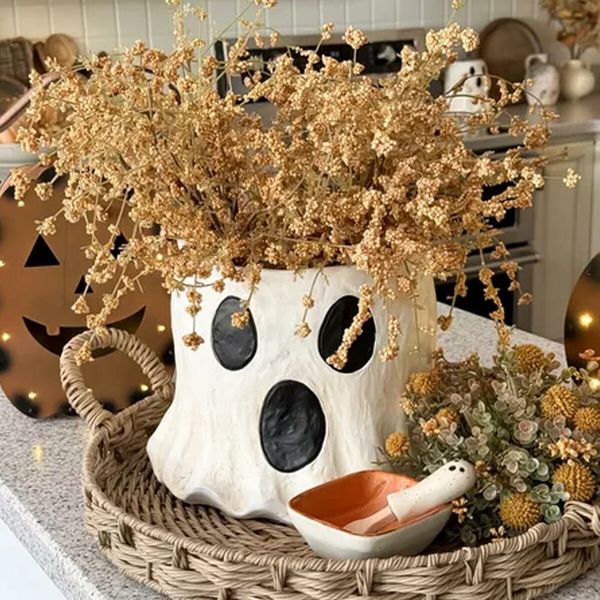 Ghost Bucket Decor, Ghost Vase,Ghost Planter Pot,Ghost Bucket Vase,Halloween Ghost Bucket,Ghost Vase Halloween,Halloween Ghost Planter for Home Decor (Size:Large 20cm)