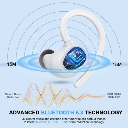 Wireless Earbud Bluetooth 5.3 Headphones Sport Earphones 48H Playtime Ear Buds with ENC Mic LED Display Stereo Noise Cancelling for Running Gym