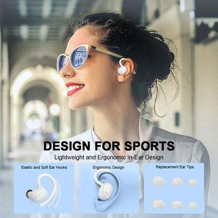 Wireless Earbud Bluetooth 5.3 Headphones Sport Earphones 48H Playtime Ear Buds with ENC Mic LED Display Stereo Noise Cancelling for Running Gym