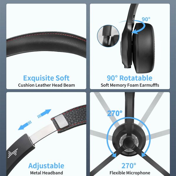 Wireless Headset with AI Noise Cancelling Microphone Bluetooth Headset with USB Dongle, Charging Base & Mic Mute for Computer/Laptop/PC/Cell Phones