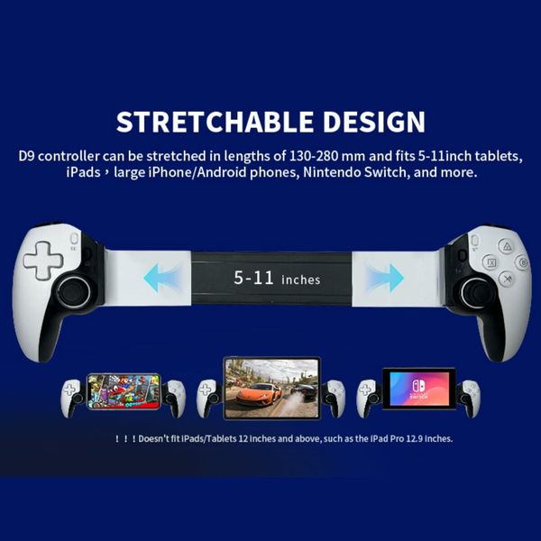 Expandable 130-280mm Game Controller with semiconductor cooling fan iPhone Android iPad Tablet  NSSwitch PS4 PS5 Xbox Col.Black