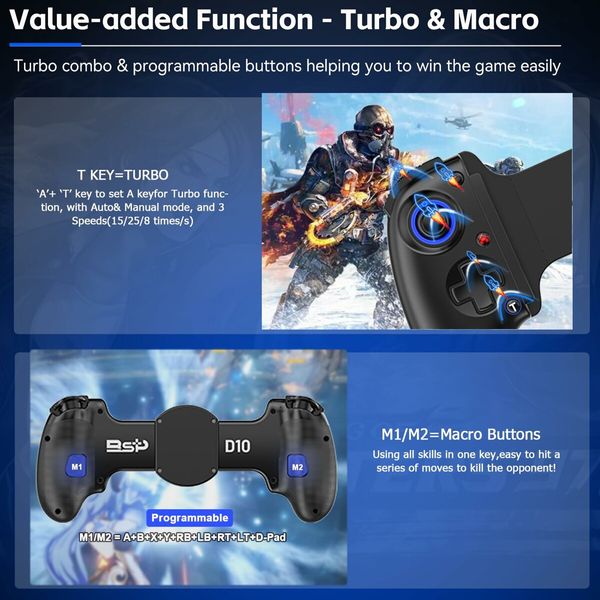 Expandable 143-260mm Game Controller with semiconductor cooling fan iPhone Android iPad Tablet  NSSwitch PS4 PS5 Xbox Col.Black