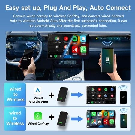 CarPlay Wireless 5.0 2air Adapter Android Auto Dongle Auto Connect Lossless OTA Update for iPhone and Android via Plug-in USB Link