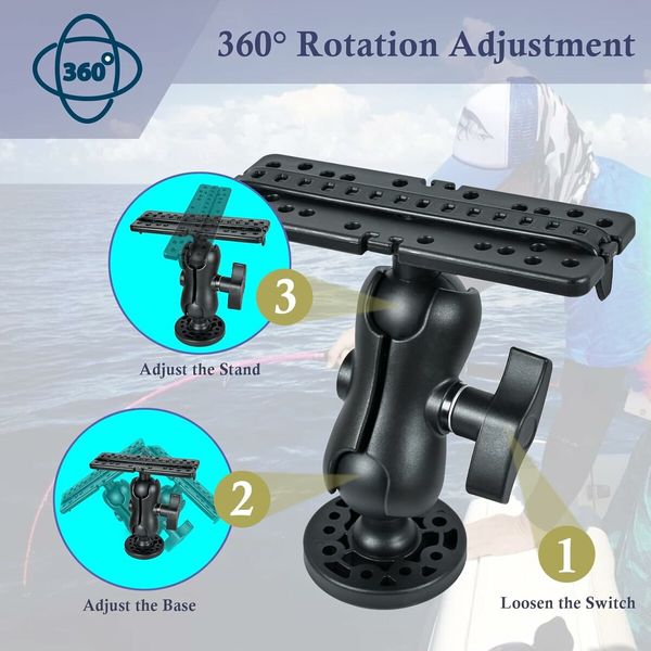 Fish Finder Mount Base,Universal 360 Degrees Rotation Ball-Mount Fish Finder Bracket,Nylon Stainless Steel Electronic Fish Finder Holder for Marine Boat Kayak Pontoon Canoe Helix Garmin