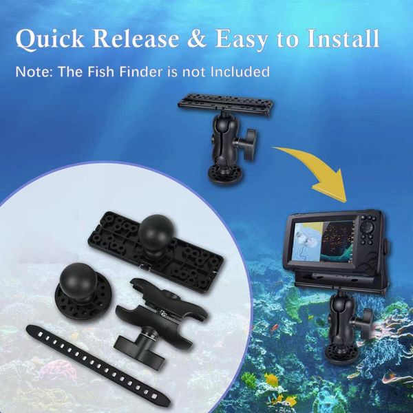 Fish Finder Mount Base,Universal 360 Degrees Rotation Ball-Mount Fish Finder Bracket,Nylon Stainless Steel Electronic Fish Finder Holder for Marine Boat Kayak Pontoon Canoe Helix Garmin