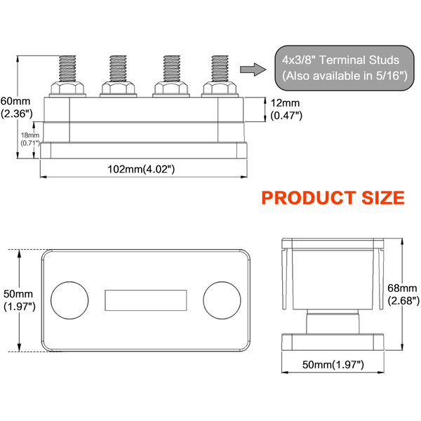 600A Bus Bar Power Distribution Block 4 Terminal Studs 4-Way Electrical Block for Vehicles Car Marine Boat