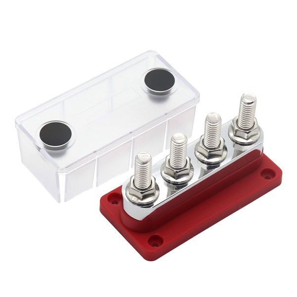 600A Bus Bar Power Distribution Block 4 Terminal Studs 4-Way Electrical Block for Vehicles Car Marine Boat