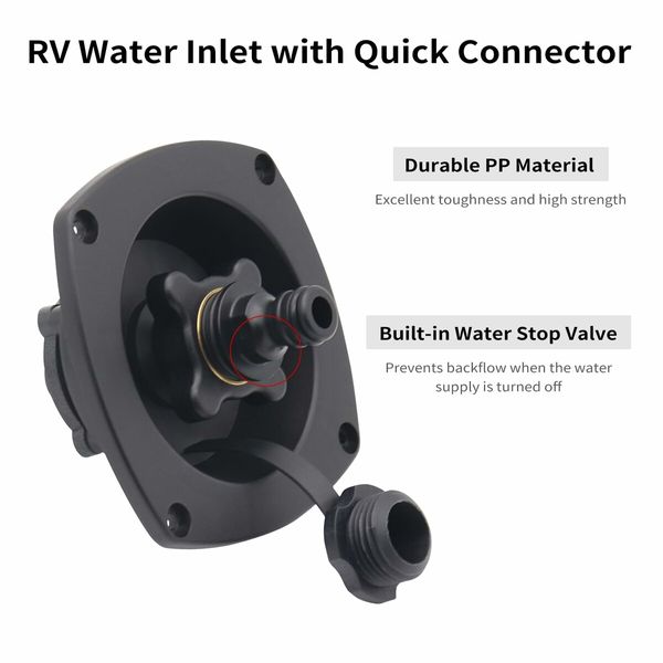 Water Fill Inlet with Check Valve Gravity Fill For Boat Marine Caravans RV