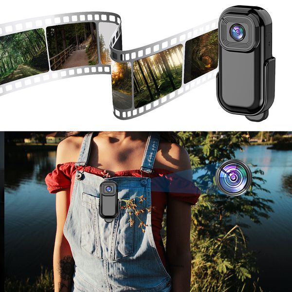 Mini 1080P Action Camera Wearable Sports Body Camera Pocket Helmet Camera Vlogging Multi-Function Black