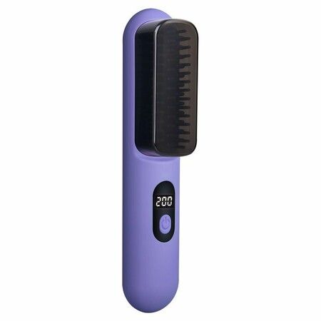 Mini Portable Straightening Brush for Travel, USB Rechargeable Negative Ion Hot Comb Straightener for Lightweight Carry (Purple)