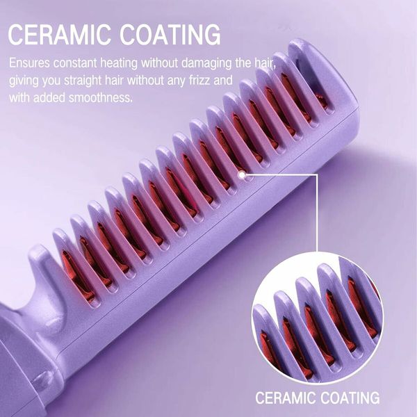 Mini Hair Comb, Cordless Hair Straightener Brush, Negative Ion Rechargeable Hot Comb for Women