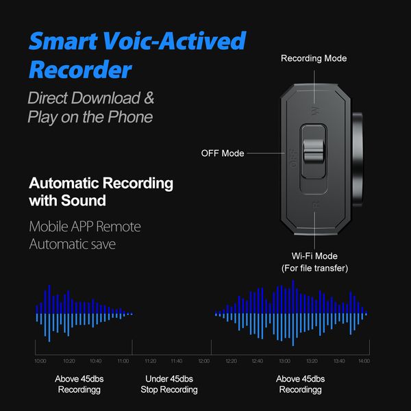 Magnetic Voice Activated Recorder,No Need Connect with PC,Download & Play on The Mobile Phone,APP for Andriod iOS,Audio Recorder for Meeting Interview