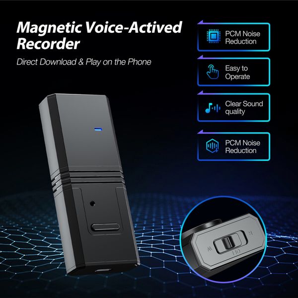 Magnetic Voice Activated Recorder,No Need Connect with PC,Download & Play on The Mobile Phone,APP for Andriod iOS,Audio Recorder for Meeting Interview