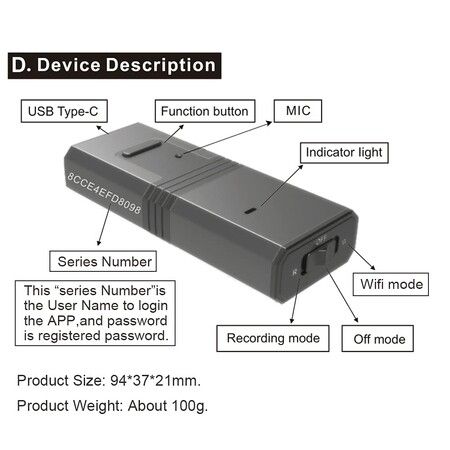 Magnetic Voice Activated Recorder,No Need Connect with PC,Download & Play on The Mobile Phone,APP for Andriod iOS,Audio Recorder for Meeting Interview