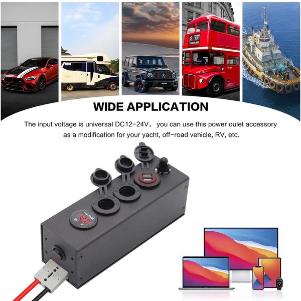 12/24V Multi-Function Power Box Charger With USB-C Output For RV Vehicles Trailers SUV Boat