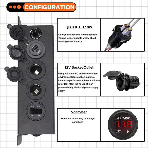 12/24V Multi-Function Power Box Charger With USB-C Output For RV Vehicles Trailers SUV Boat