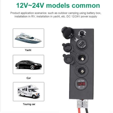 12/24V Multi-Function Power Box Charger With USB-C Output For RV Vehicles Trailers SUV Boat