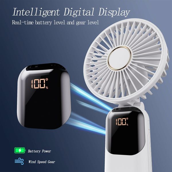 2024 Portable Fan 20000mAh 5-level Neck-Hanging Type-C Fast Charging Lightweight Mini 180 Foldable Makeup Fan Col.White