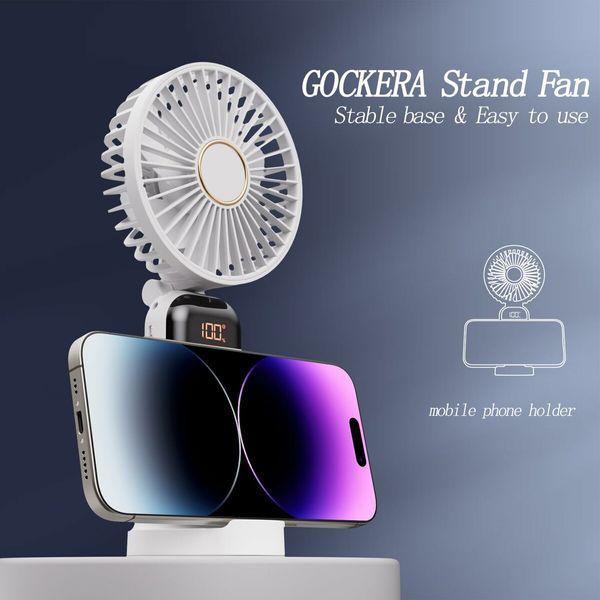 2024 Portable Fan 20000mAh 5-level Neck-Hanging Type-C Fast Charging Lightweight Mini 180 Foldable Makeup Fan Col.White