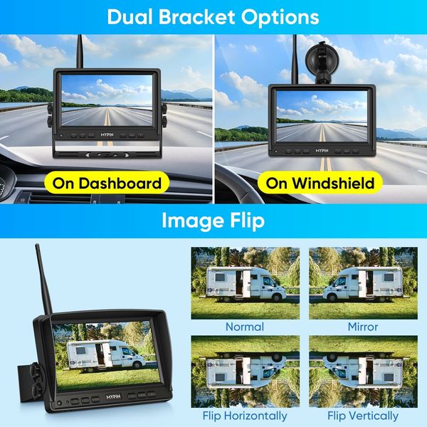 7Inch Solar Wireless Magnetic Backup Camera 1080P Monitor System 9900mAh Battery Powered Waterproof HD Back Up Rear View Car Truck Trailer RV VN003