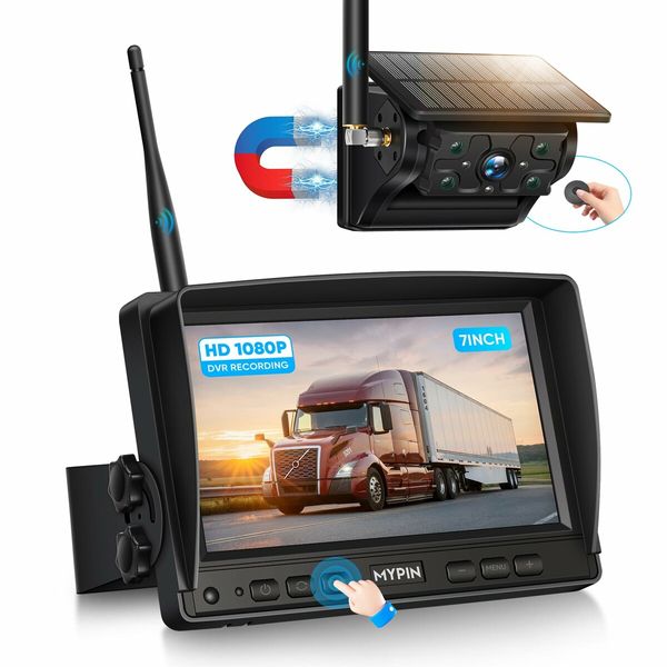 7Inch Solar Wireless Magnetic Backup Camera 1080P Monitor System 9900mAh Battery Powered Waterproof HD Back Up Rear View Car Truck Trailer RV VN003