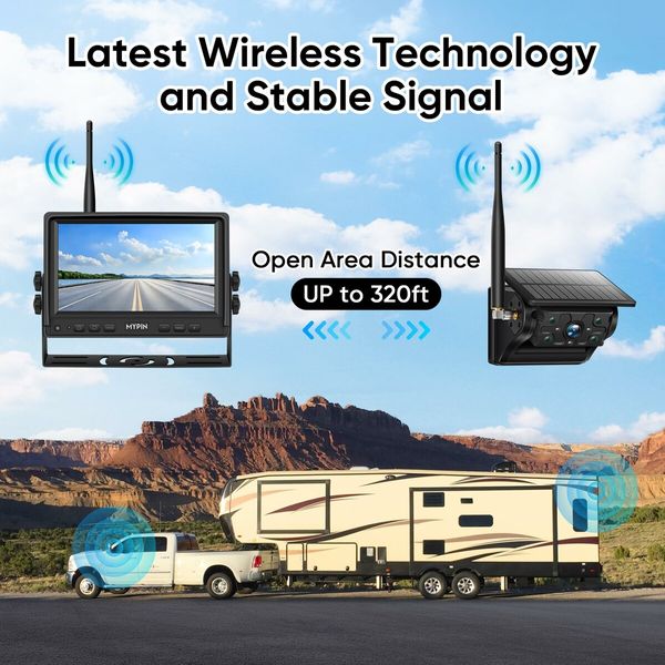 7Inch Solar Wireless Magnetic Backup Camera 1080P Monitor System 9900mAh Battery Powered Waterproof HD Back Up Rear View Car Truck Trailer RV VN003