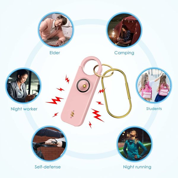 Personal Safety Alarm for Women, Travel Safety Keychains Siren Whistle, Loud Alarm, LED Strobe Light, Pink