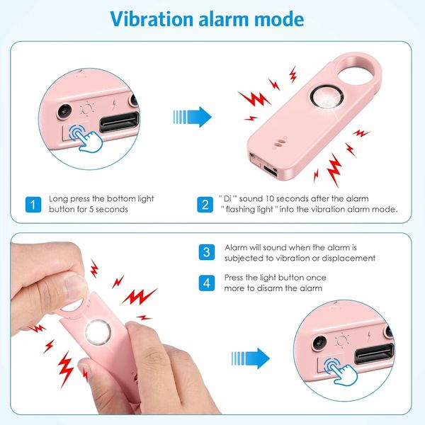 Personal Safety Alarm for Women, Travel Safety Keychains Siren Whistle, Loud Alarm, LED Strobe Light, Pink