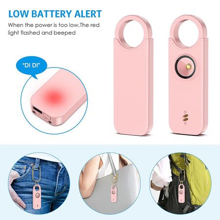 Personal Safety Alarm for Women, Travel Safety Keychains Siren Whistle, Loud Alarm, LED Strobe Light, Pink