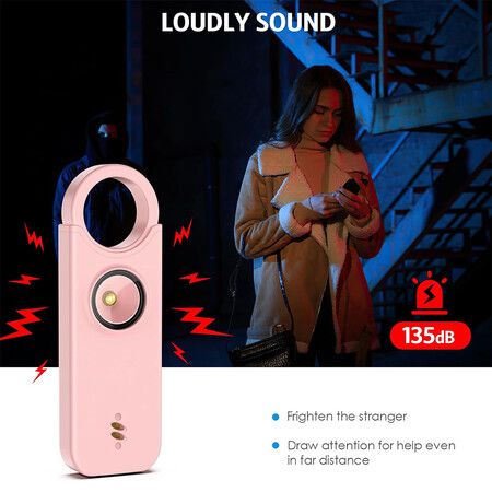 Personal Safety Alarm for Women, Travel Safety Keychains Siren Whistle, Loud Alarm, LED Strobe Light, Pink