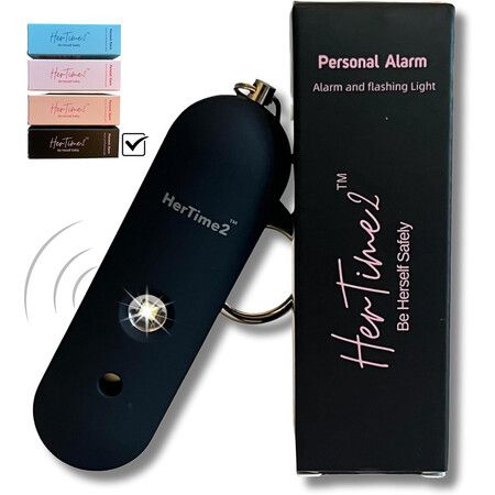 Personal Safety Alarm for Women, Travel Safe and Waterproof Self Defense Alarm for Women by Women, Safety Alarm Keychain for Women, Loud Alarm, Strobe Light, Keychain Alarm, Black