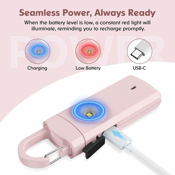 Rechargeable Personal Alarm for Women, Christmas Birthday Gifts for Women, Daughter, College Student, Teen Girl, Elders, Pink