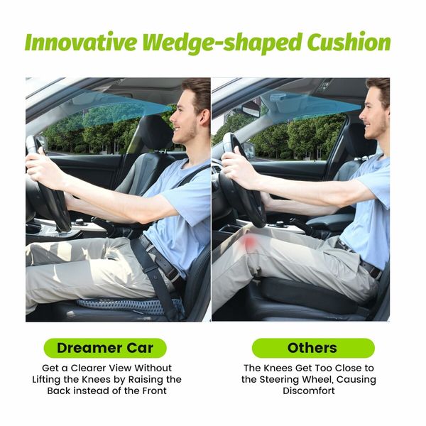 Wedge Car Seat Cushion for Driving Broaden Vision by Raised Back,Soft Dense Memory Foam Car Seat Cushion for Car Seat Driver/Passenger Offer Comfort and Relief for Sciatica,Hip