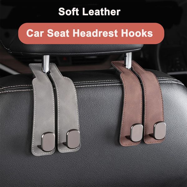 Car Hooks for Headrest,Car Seat Back Storage Hook for Headrest,Headrest Hooks for Purses and Bags,Car Hooks Leather (Black 2 Pack)