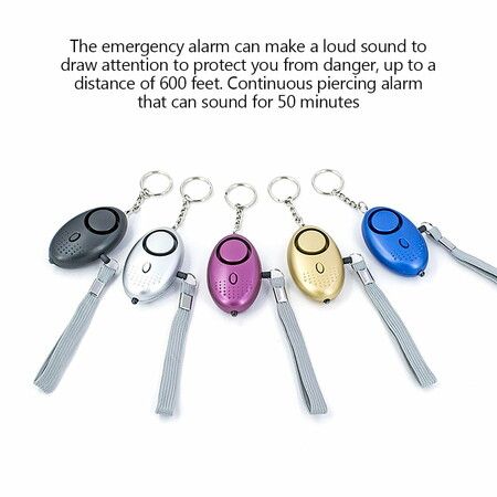 Personal Safety Alarm Keychain For Women Eldery Kid with LED Light Emergency 130dB Sound Keyring Portable Color Silver