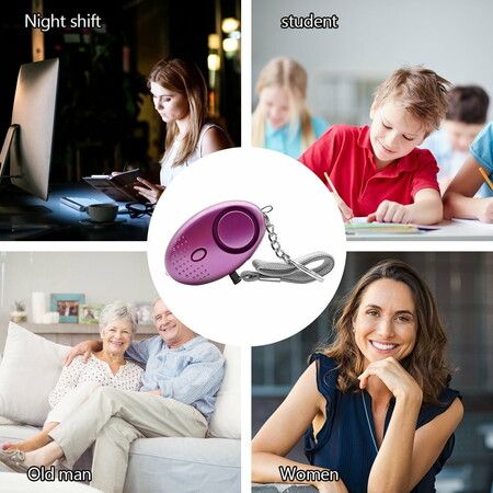 Personal Safety Alarm Keychain For Women Eldery Kid with LED Light Emergency 130dB Sound Keyring Portable Color Purple