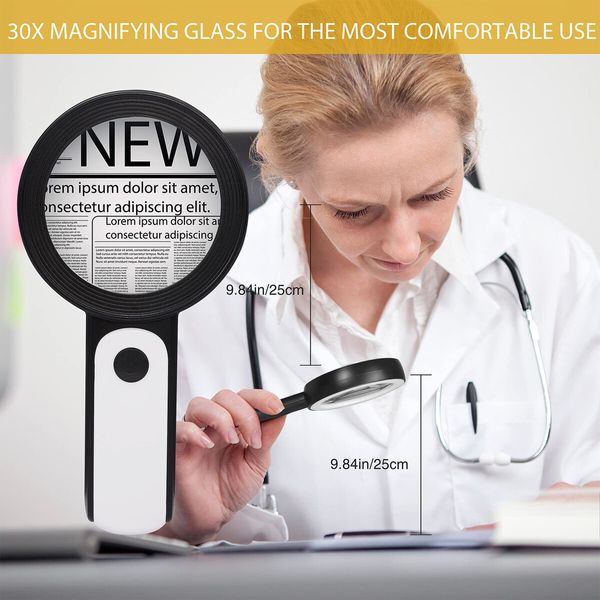 Magnifying Glass with Light,30X Handheld Large 18LED Cold and Warm Light with 3 Modes,Illuminated Magnifier for Seniors Reading,Inspection,Coins,Jewelry,Exploring