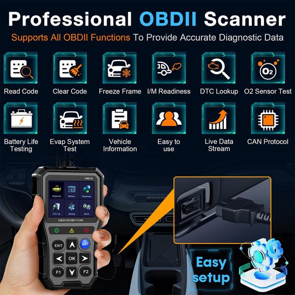 OBD2 Scanner Battery Tester for Car,Color Screen Code Reader Easy Setup Clear Engine Fault Light,Diagnostic Scan Tool Read Voltage/Life for All OBD II Protocol Cars Since 1996