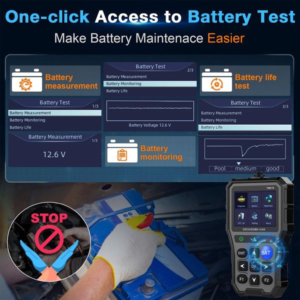 OBD2 Scanner Battery Tester for Car,Color Screen Code Reader Easy Setup Clear Engine Fault Light,Diagnostic Scan Tool Read Voltage/Life for All OBD II Protocol Cars Since 1996