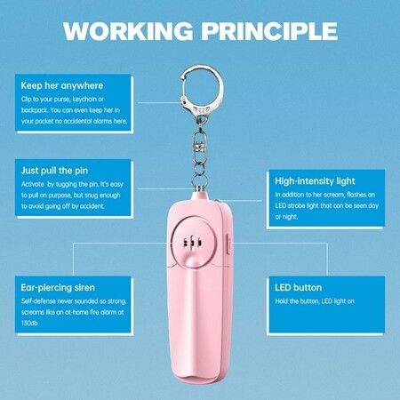 Personal Alarm Keychain 130dB Self Defense Security With Led Light For Women Girls Kids Elderly Color White