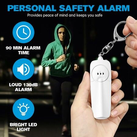 Personal Alarm Keychain 130dB Self Defense Security With Led Light For Women Girls Kids Elderly Color White