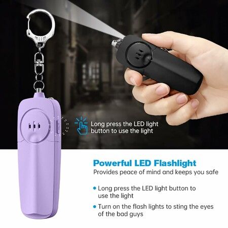 Personal Alarm Keychain 130dB Self Defense Security With Led Light For Women Girls Kids Elderly Color White